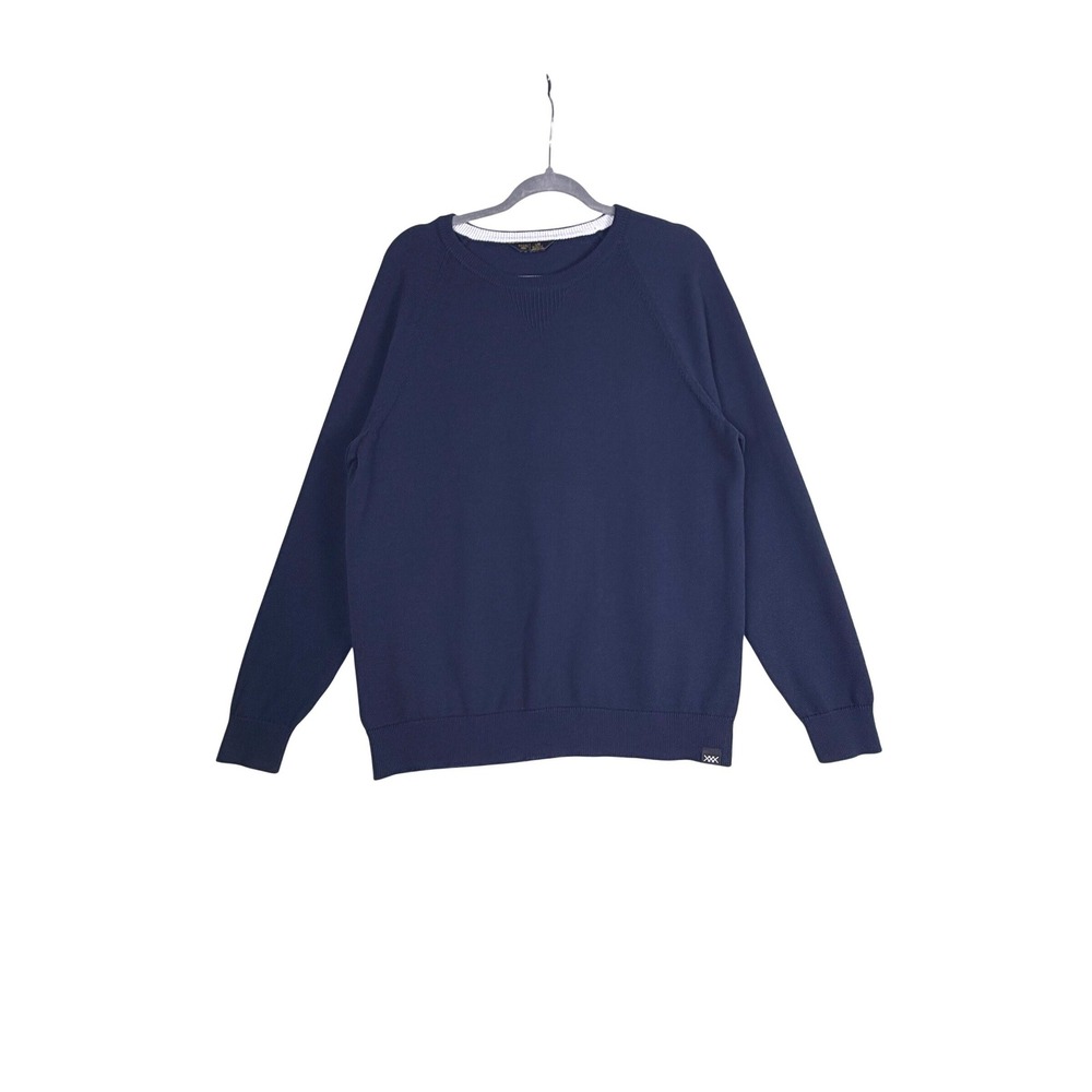 Rhone Dubliner Crewneck Sweater Mens L Navy Blue Raglan Knit Quiet Luxury Tech